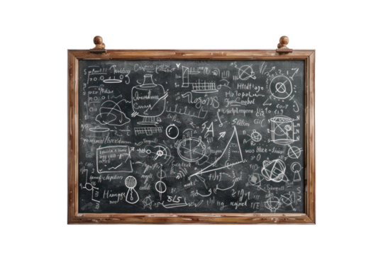 Rustic chalkboard filled with mathematical equations, diagrams, and computations. Ideal for educational, academic, and scientific themes. - Powered by Adobe