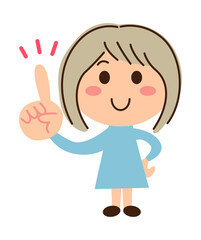右手の人差し指を立てる女子