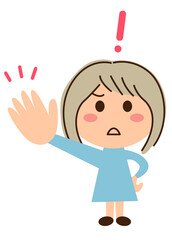 右手を広げて前に出す可愛い女子とビックリマーク