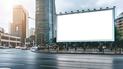 Obraz premium A large billboard sits in the middle of a city street