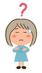 腕を組んで悩む女子とクエスチョンマーク