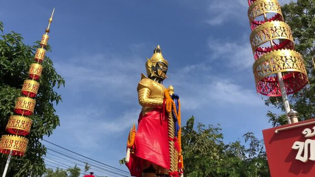 Thao Wessuwan statue is the god of wealth,the rich,and fortune, Wat Chulamanee,Samut Songkhram,Buddhist temple.Large giant guard.