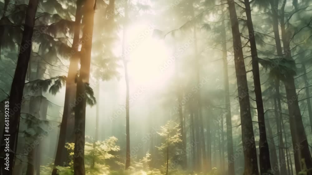 Aufkleber sunlight filters through dense forest foliage, casting dappled light on the ground below, distinctiv