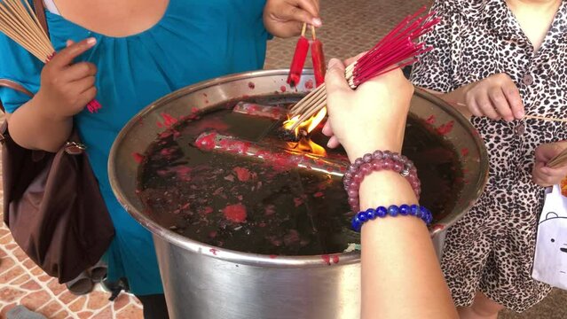 Red candle Used for worshiping Thao Wessuwan or the gods.