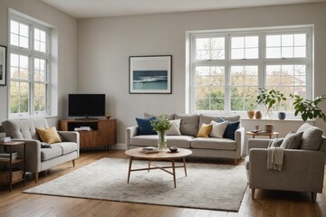 Fototapeta premium Unoccupied living room with furniture,