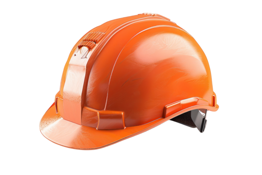 Orange safety helmet isolated on white background. Essential gear for construction and industrial work ensuring head protection. - Powered by Adobe