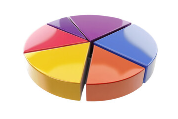 Obraz premium 3D colorful pie chart with six segments representing data visualization, ideal for presentations and analytical reports.