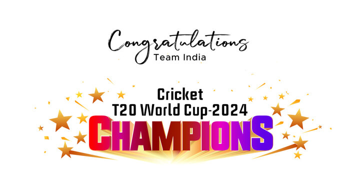 Cricket champions winners greeting. Congratulations champions Cricket world cup trophy concept.