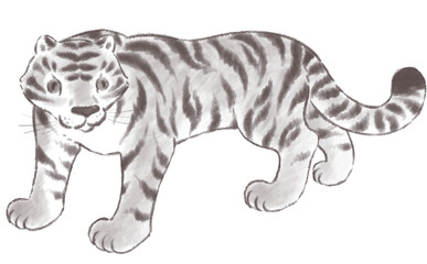 こちらを見つめる虎　水墨画風