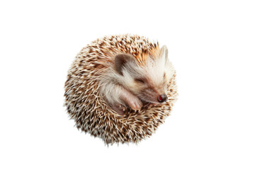 Adorable hedgehog curled up sleeping. Close-up of a small, spiny mammal exhibiting natural behavior. Perfect for wildlife and nature enthusiasts.