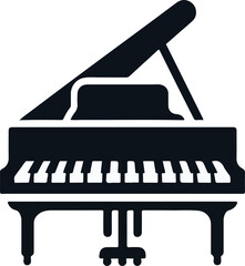 Vector engraved style illustration for posters, decoration and print. Hand drawn sketch of piano in monochrome isolated on white background. Detailed vintage woodcut style drawing