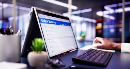 Corporate Woman African American Using Digital Banking App