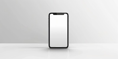 Smartphone mockup with blank white screen on white background. Mobile phone with empty display for advertising, app design, website template. Concept of technology, communication, and connectivity.