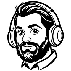 beard man head wearing headphones, generative AI