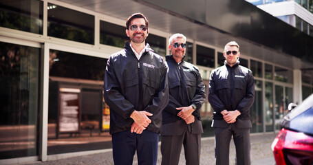 Professional security guard ensuring event safety with his close-knit group