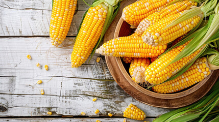 Fresh Corn on the Cob in Rustic Bowl.