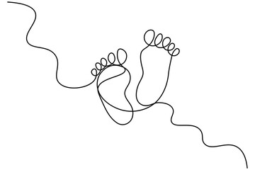 Foot sole continuous one line drawing of isolated outline vector art illustration