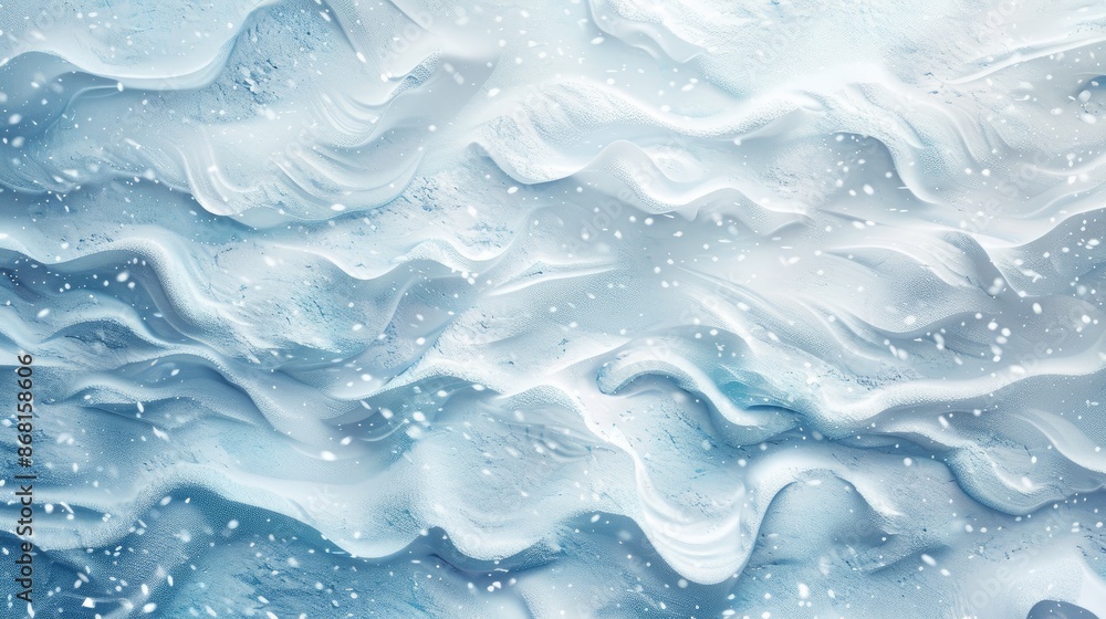 Poster snowy winter landscape with textured snow and wind patterns top view with space for text