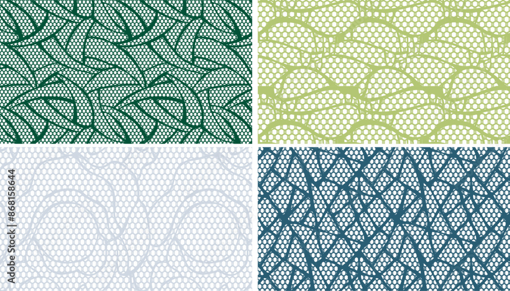 Wall mural A set of four different random lace seamless patterns.