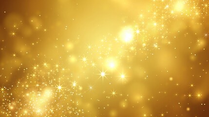 Abstract golden background with bokeh effect and shining defocused glitters. Festive gold texture for Christmas, New Year, birthday, celebration, greeting, victory, success, magic party.