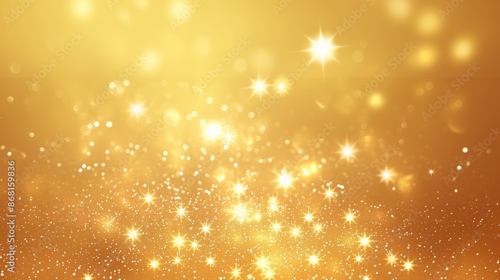 Wall mural Abstract golden background with bokeh effect and shining defocused glitters. Festive gold texture for Christmas, New Year, birthday, celebration, greeting, victory, success, magic party.