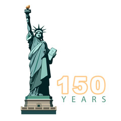 Fototapeta premium Statue of Liberty monument, poster. 150 years. July 4, USA Independence Day. Green flat design template. Holiday, welcome to America USA. New York symbol, banner, advertisement Vector illustration
