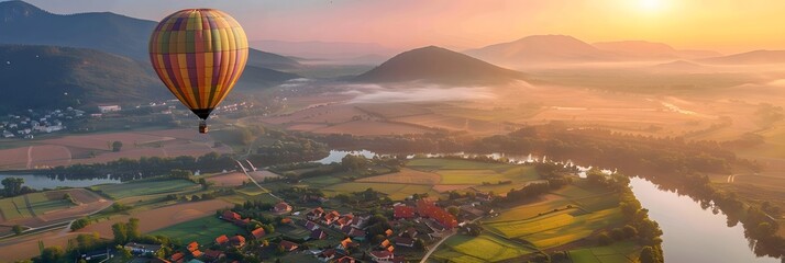 Hot Air Balloon, view from high, The Breathtaking Beauty of a - A Panoramic Adventure in the Skies