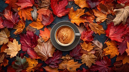 cup of coffe on the autumn leaves background 