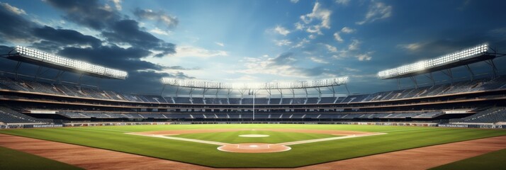 Empty Baseball Stadium Under a Cloudy Sky