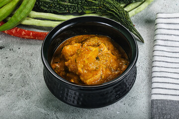 Spicy chicken masala in the bowl