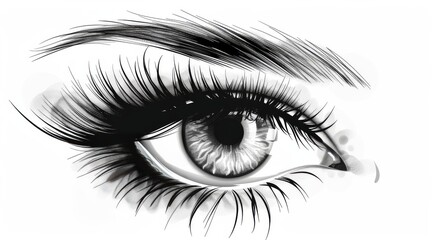 Fototapeta premium A Detailed Black And White Drawing Of A Womans Eye With Bold Eyeliner