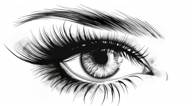 recommend clip art: A Detailed Black And White Drawing Of A Womans Eye With Bold Eyeliner