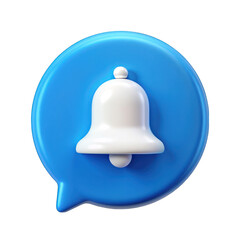 Blue round speech bubble with white bell notification 3d on transparent