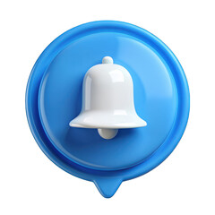 Fototapeta premium Blue round speech bubble with white bell notification 3d on transparent