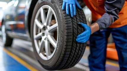 Automobile maintenance  mechanic replacing car wheels for optimal vehicle performance