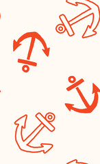 Seamless vector pattern featuring hand-drawn anchors. Perfect for kitchen covers, fabrics, wallpapers, wrapping papers, and textiles.This nautical design adds a playful marine touch to any project.