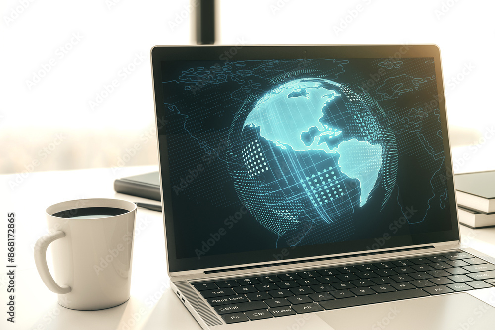 Leinwandbilder america map on modern computer monitor, big data and digital technology concept. 3d rendering