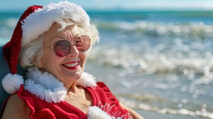 Obraz premium Mrs Claus relaxing on the beach