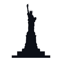 Statue of Liberty monument, poster. 150 years. July 4 is the Independence Day of the USA. Green flat design, silhouette. Holiday, welcome to America. New York symbol, banner. Vector illustration