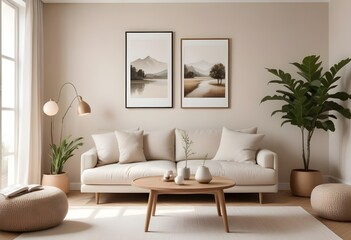 Frame mockup, ISO A paper size. Bedroom poster mockup. Modern interior design. Living room Interior mockup with house background. 3D render