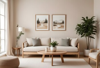 Frame mockup, ISO A paper size. Bedroom poster mockup. Modern interior design. Living room Interior mockup with house background. 3D render