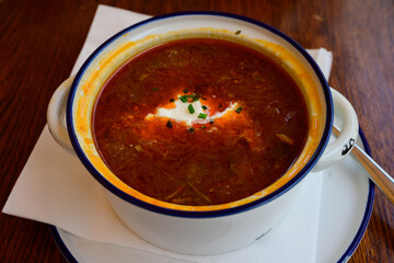 Kapustnica Slovak Sour Cabbage Soup with Paprika and Sauerkraut called Kapustova Polievka