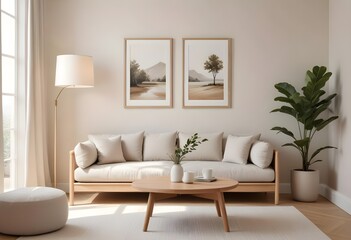 Frame mockup, ISO A paper size. Bedroom poster mockup. Modern interior design. Living room Interior mockup with house background. 3D render