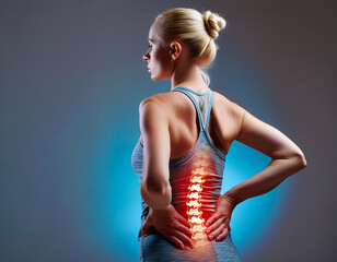 Back pain with a red glowing area of ​​the spine