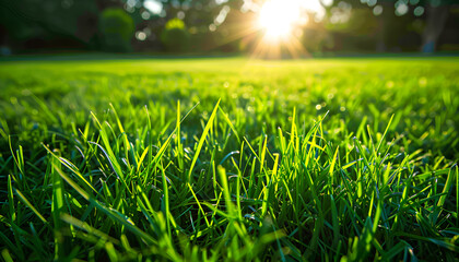 Fototapeta premium Vibrant green grass outdoors on sunny day