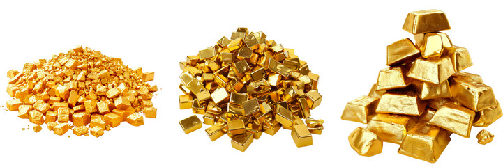 Set of gold pile isolated on the transparent background