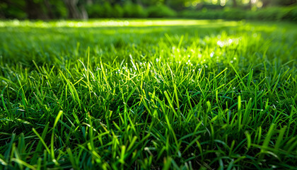 Fototapeta premium Vibrant green grass outdoors on sunny day