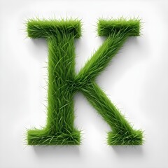 Fototapeta premium A grass letter K made of green grass blades, White background