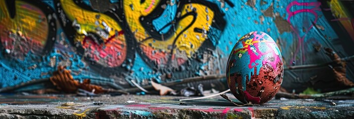 Fototapeta premium Graffiti painted easter egg - street art mural style