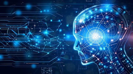 Futuristic AI Technology Background with Neural Network Patterns and Digital Elements